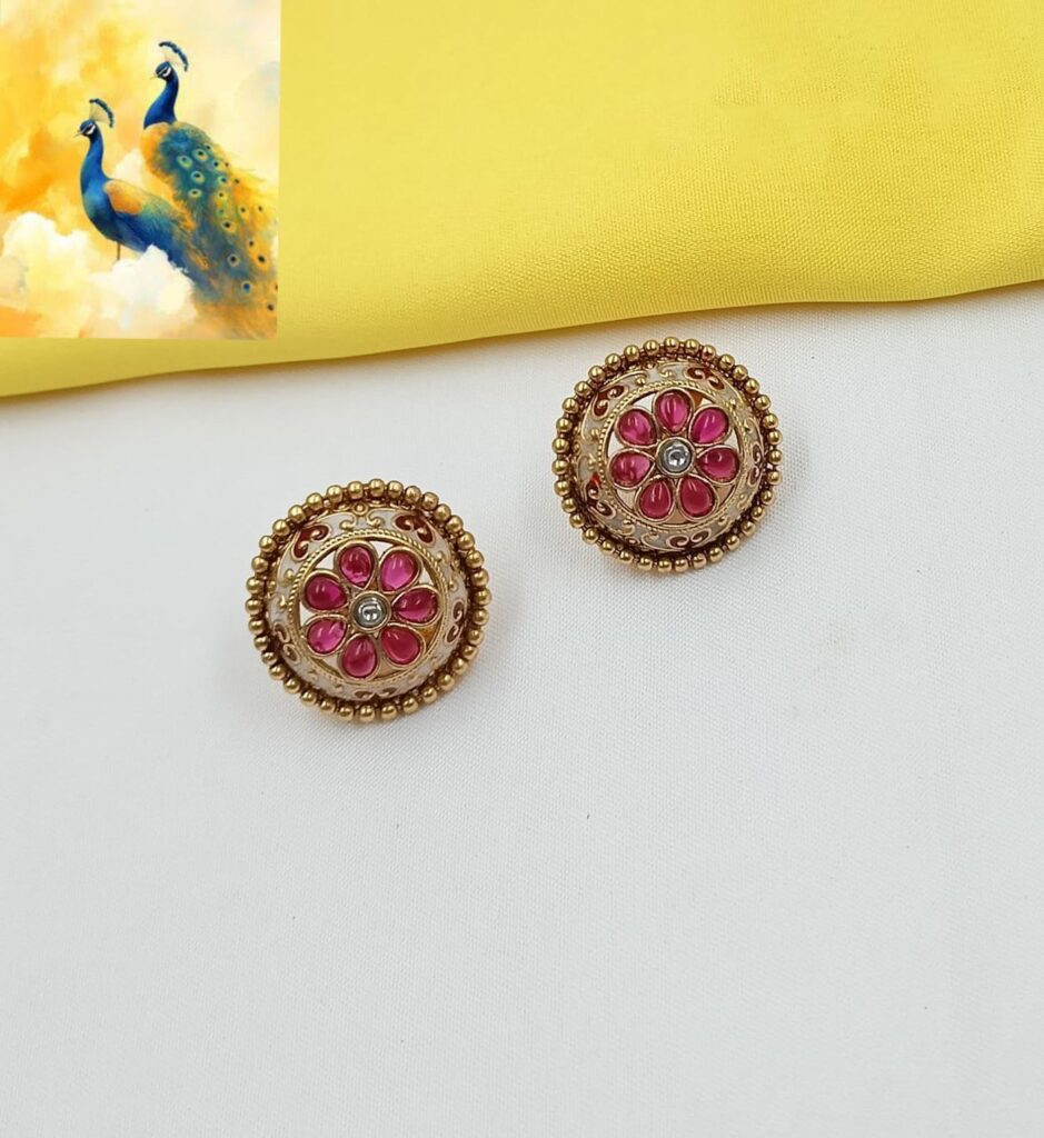 Elegant Meenakari Stud Earrings in Gold Plated | Bridal Jewellery India