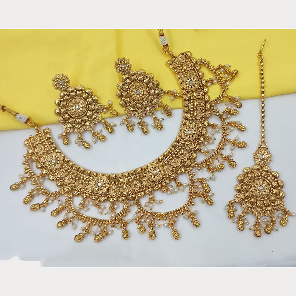 Pota Stone and Pearl Necklace in 18K Gold Plated | Bridal Jewellery India