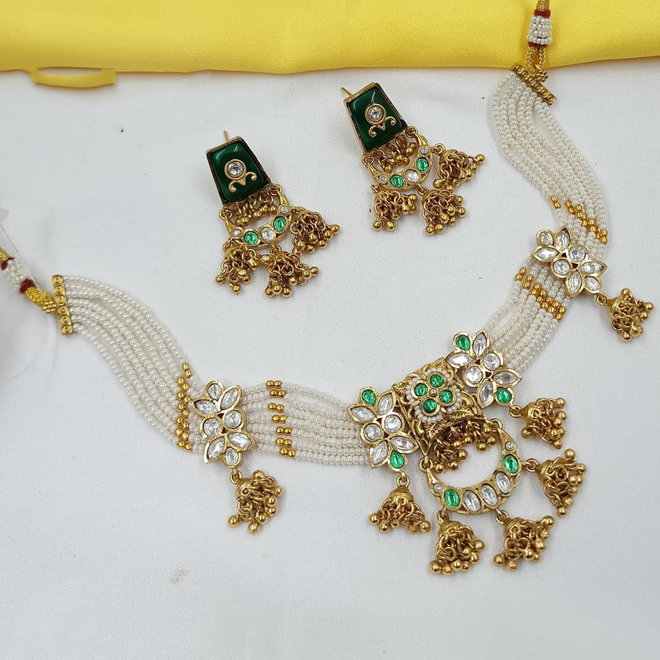 Pota Stone   Pearl Necklace in Gold Tone | Bridal Jewellery India