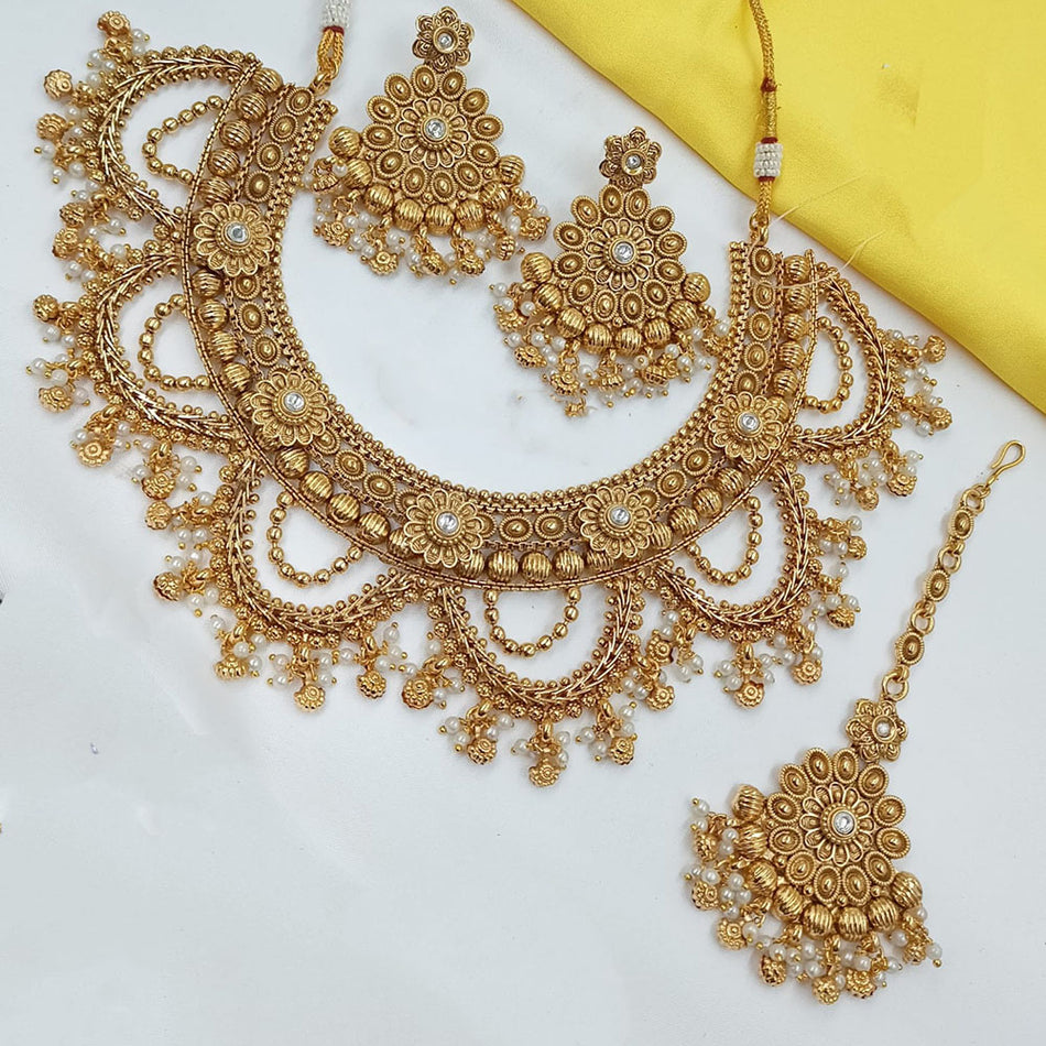 Pota Stone   Pearl Necklace in  Gold Plated | Bridal Jewellery India