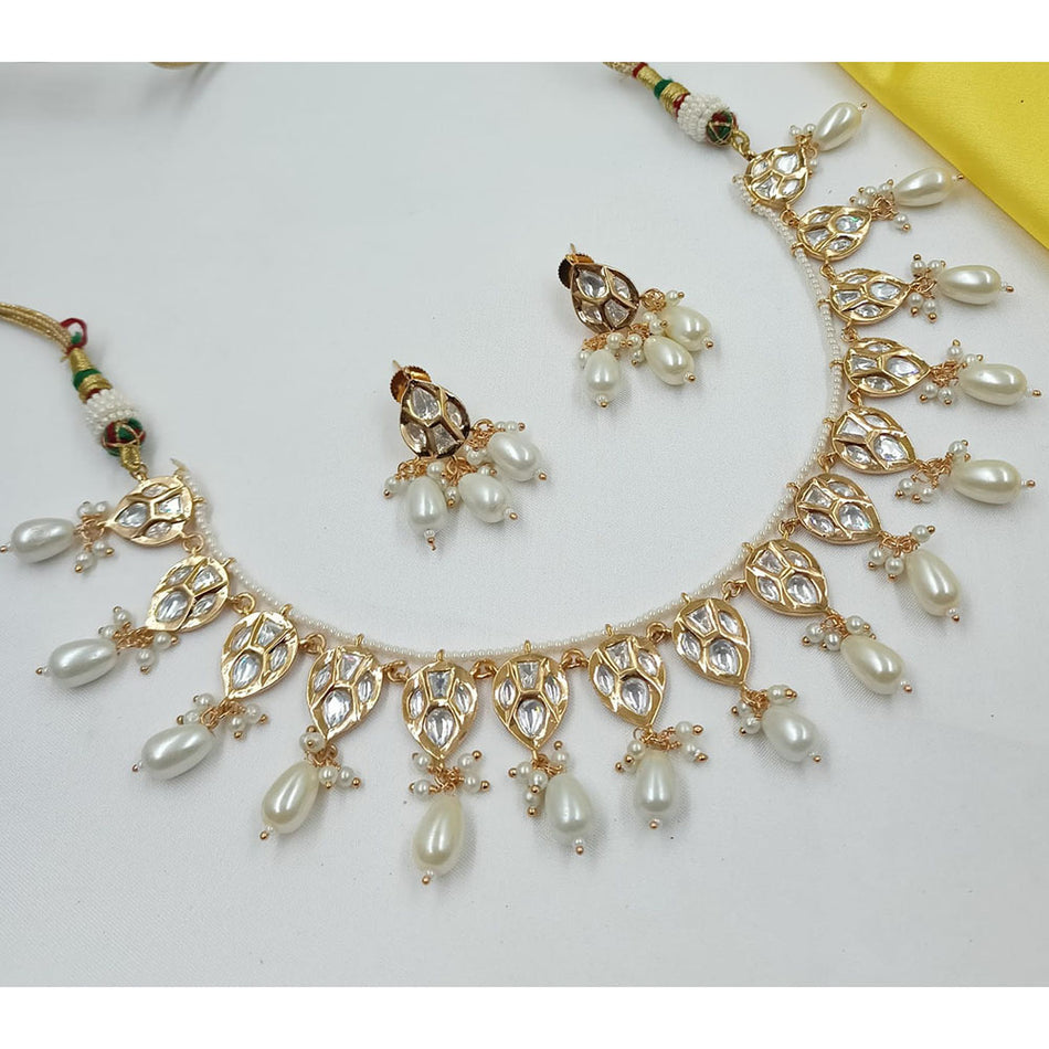 Kundan Necklace in White Gold Plated | Bridal Jewellery India