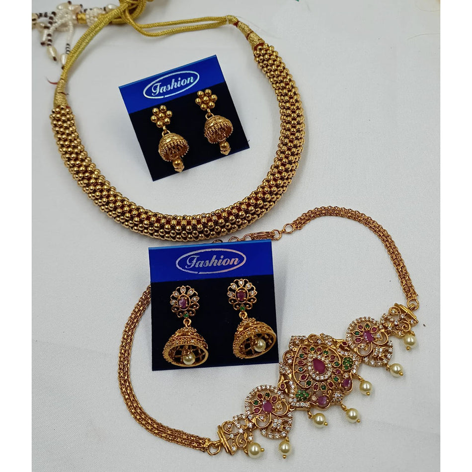 Pota Stone and Austrian Stone Necklace Set for Bridal Wear | Bridal Jewellery India
