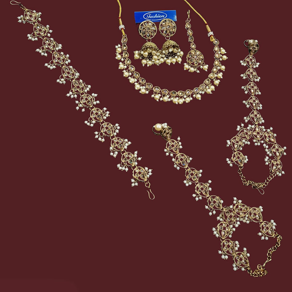 Crystal Pearl Necklace in Silver | Bridal Jewellery India