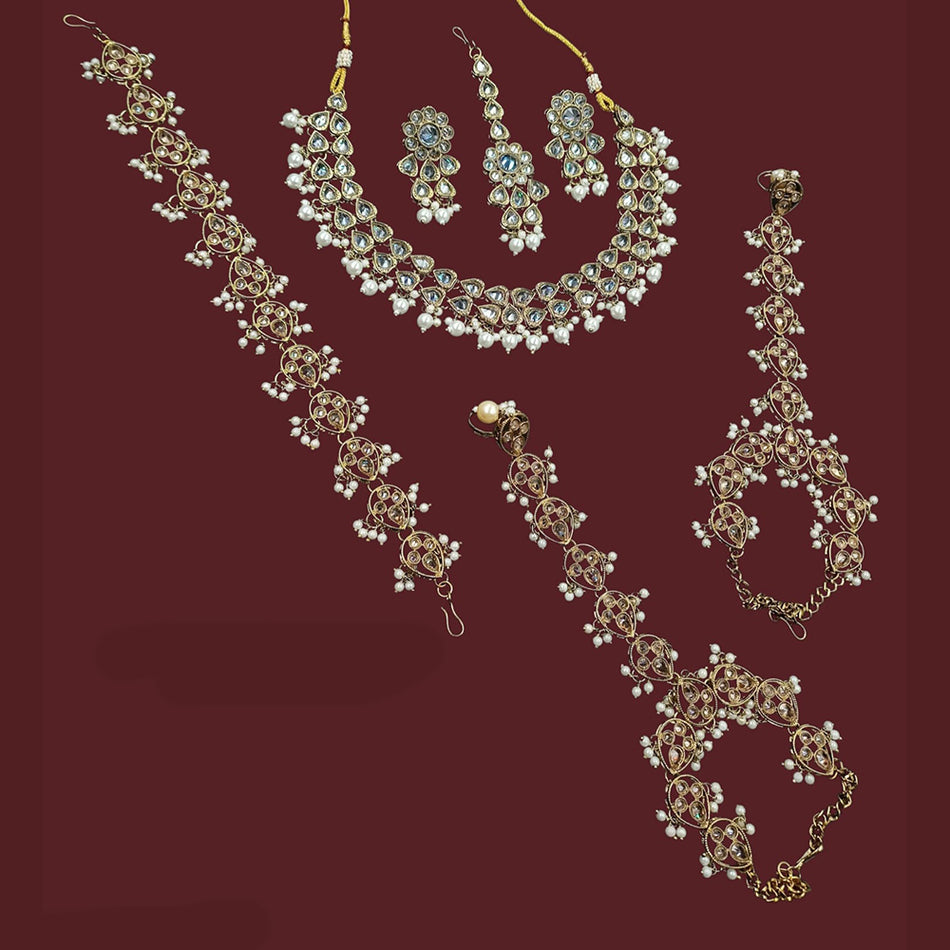 Crystal Pearl Necklace in Silver | Bridal Jewellery India