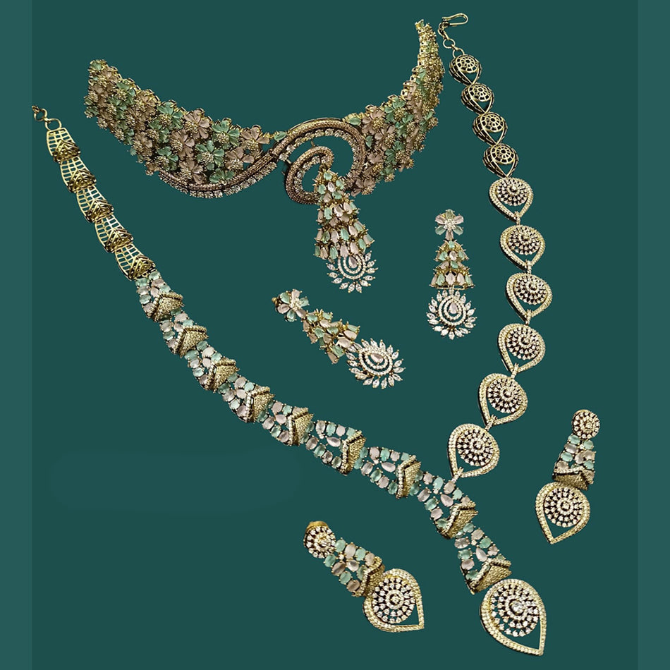 Glamorous Rose Gold Plated Double Necklace Set | Bridal Jewellery India