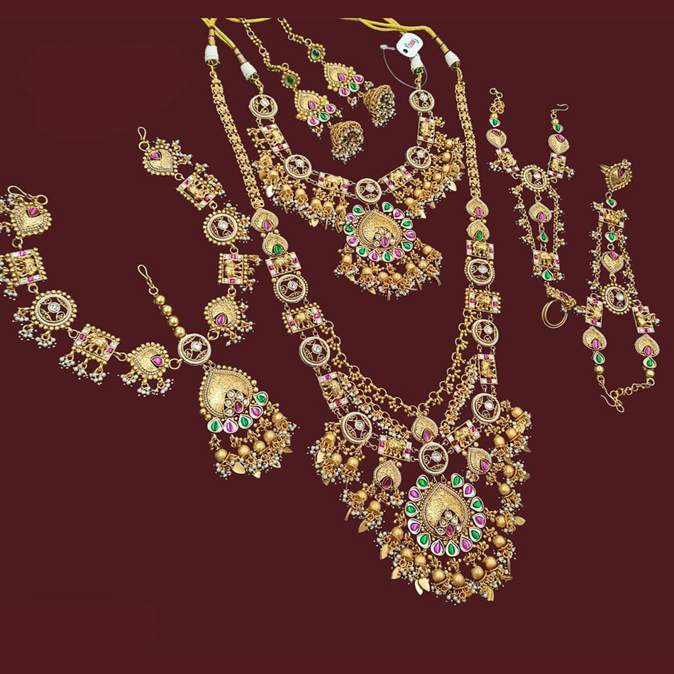 Pota Stone Maang Tikka in Gold Plated | Bridal Jewellery India