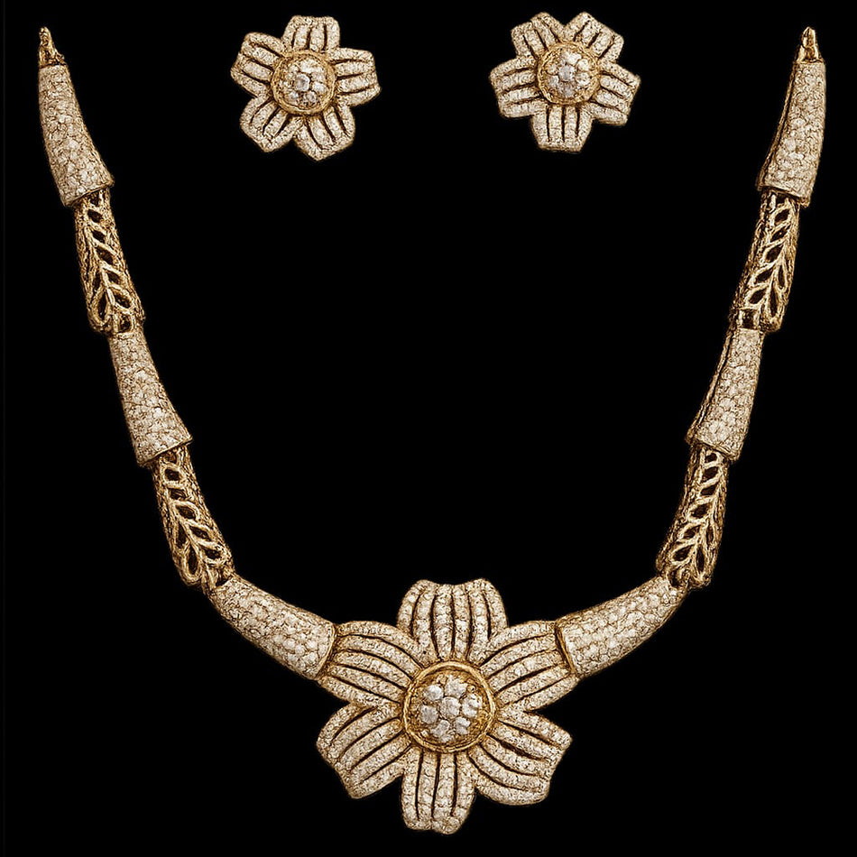 Gold Plated Necklace Set with Stud Earrings | Bridal Jewellery India