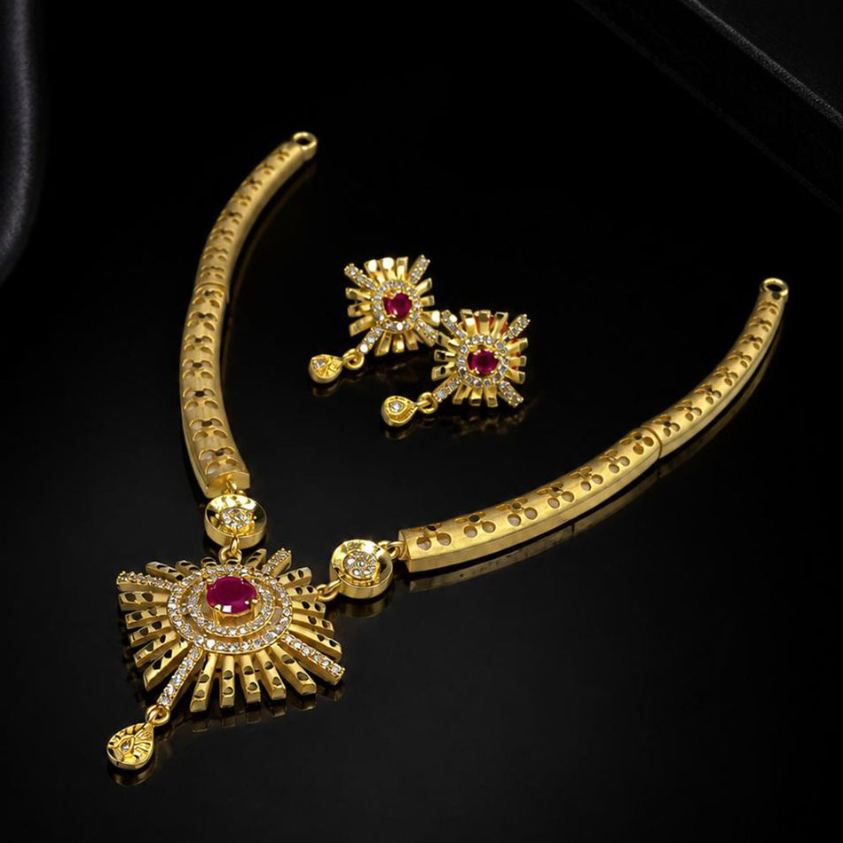 Gold Plated Crystal Sone Necklace | Bridal Jewellery India