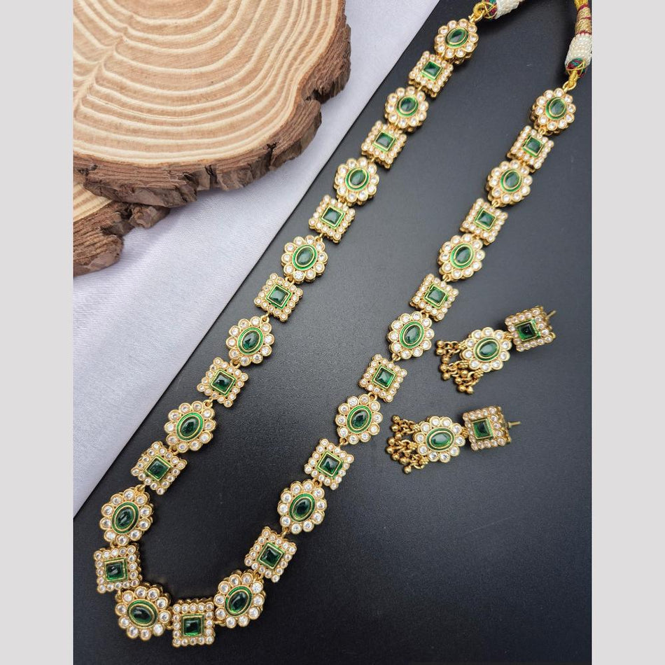 Modern Long Necklace in Gold Tone with Crystal Stones | Bridal Jewellery India
