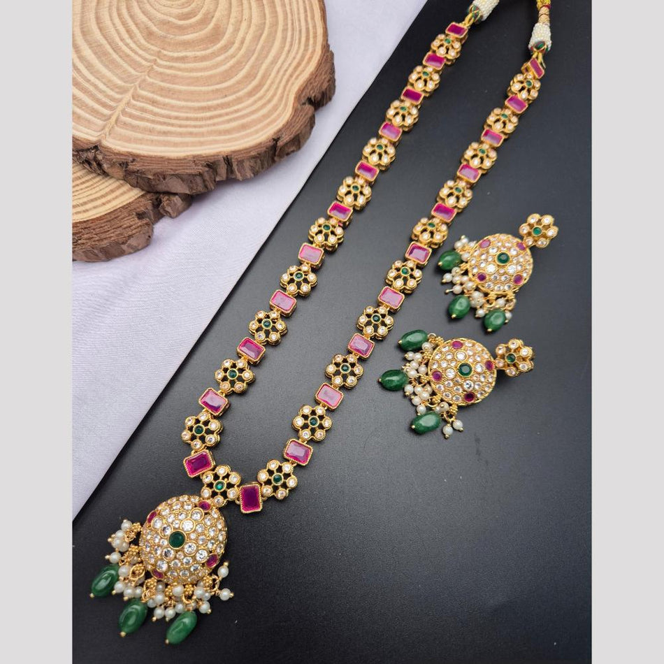 Rose Gold Plated Long Necklace with Crystals | Bridal Jewellery India