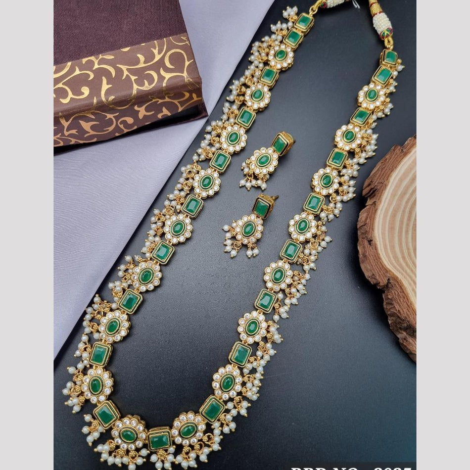 Long Necklace in Oxidised Silver with Stones | Bridal Jewellery India