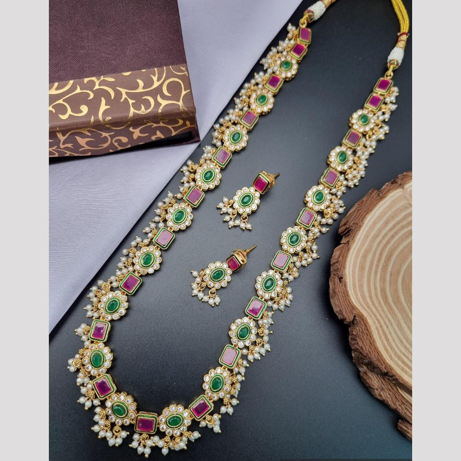Long Necklace in Oxidised Silver with Stones | Bridal Jewellery India