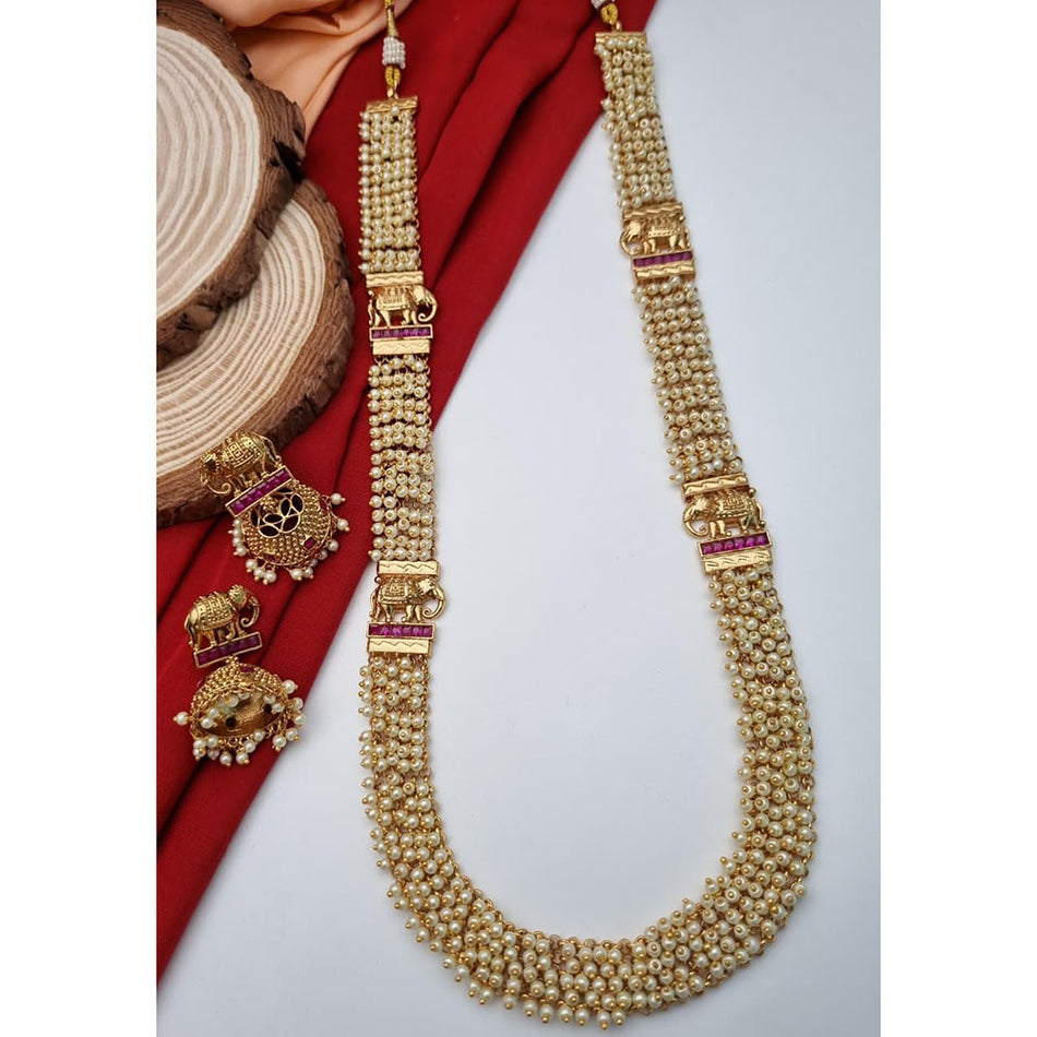 Ethnic Long Necklace in Gold Plated with Stone | Bridal Jewellery India