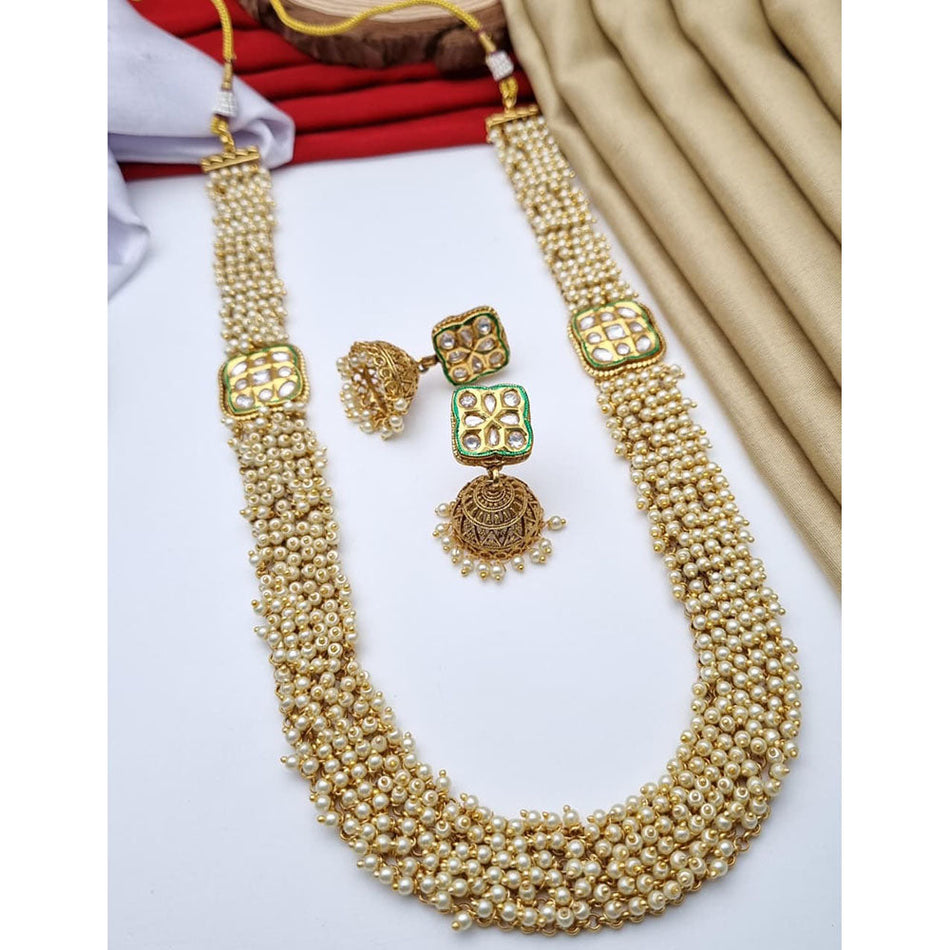 Look Stone Pearl Necklace in Gold Plated Silver | Bridal Jewellery India