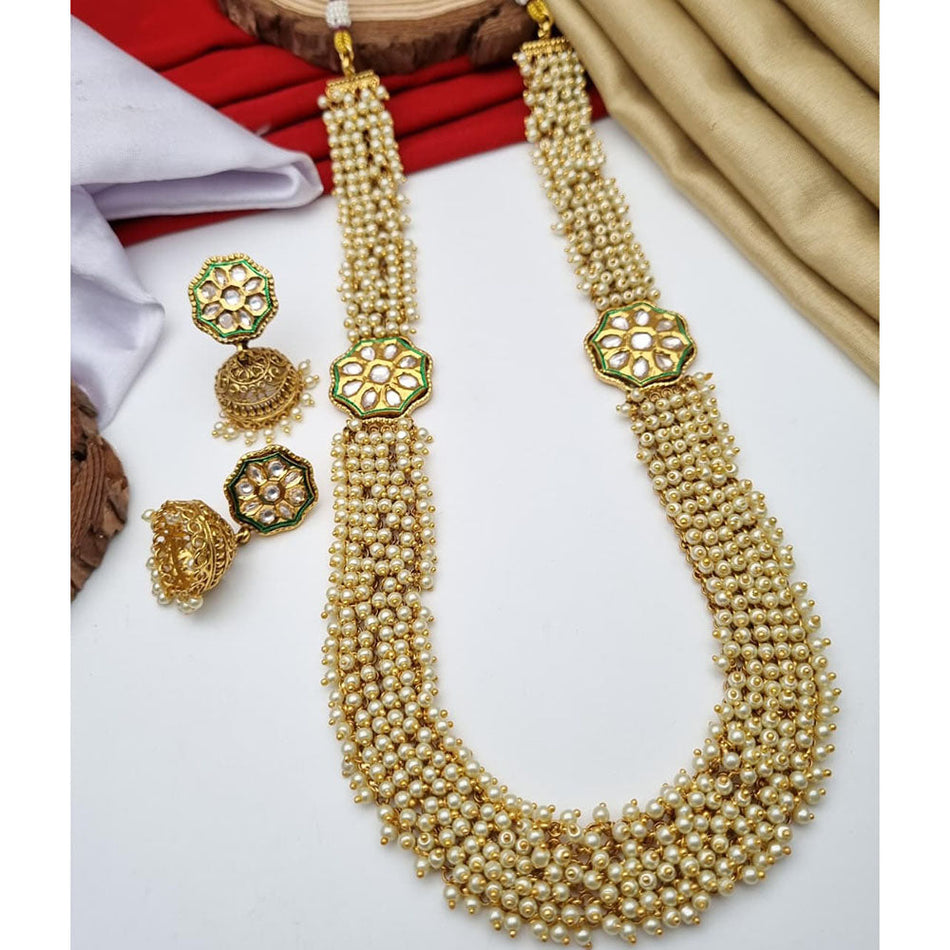 Ethnic Gold Plated Pota Stone Pearl Necklace | Bridal Jewellery India