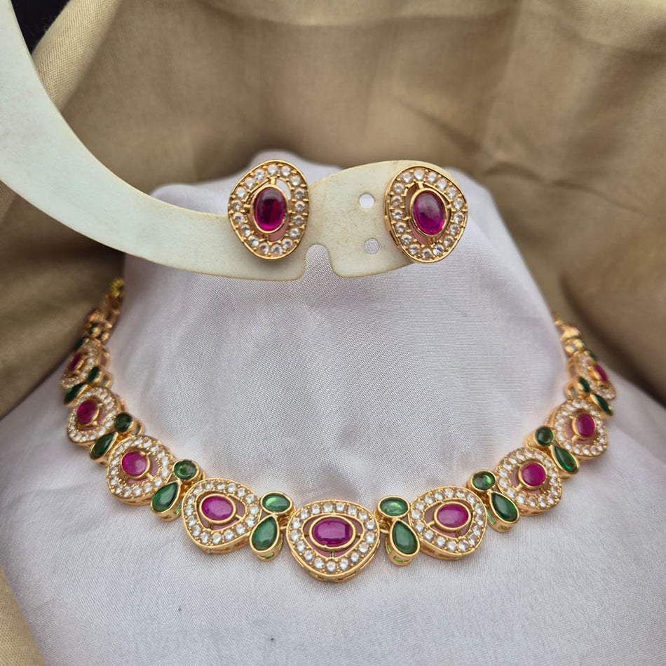 Pota Stone and Austrian Stones Choker Necklace in Gold Tone | Bridal Jewellery India