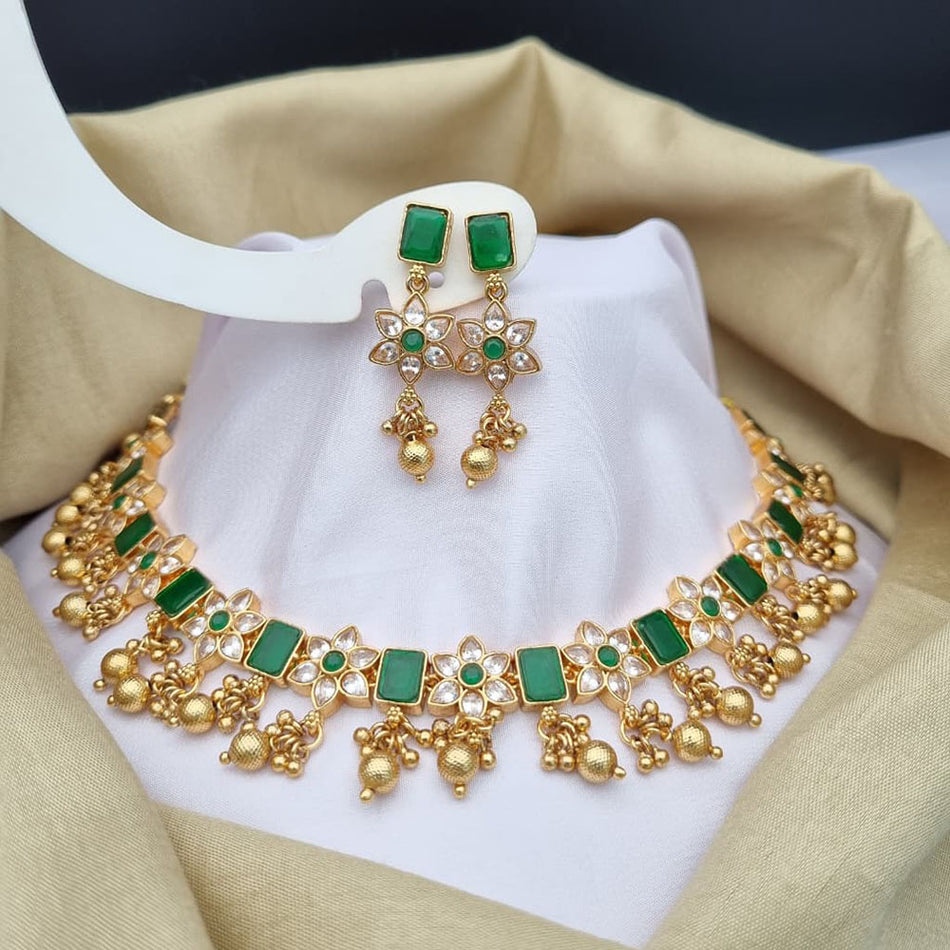 Pota Stone   Pearl Choker in Premium Gold Plated | Bridal Jewellery India
