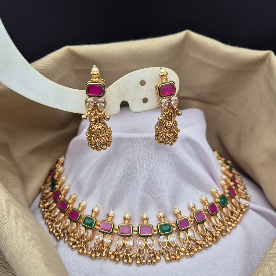Pota Stone   Pearl Choker in Premium Gold Plated | Bridal Jewellery India