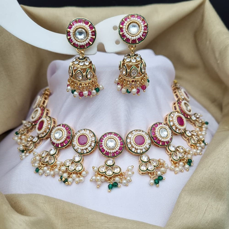 Pota Stone   Pearl Choker in Gold Tone | Bridal Jewellery India