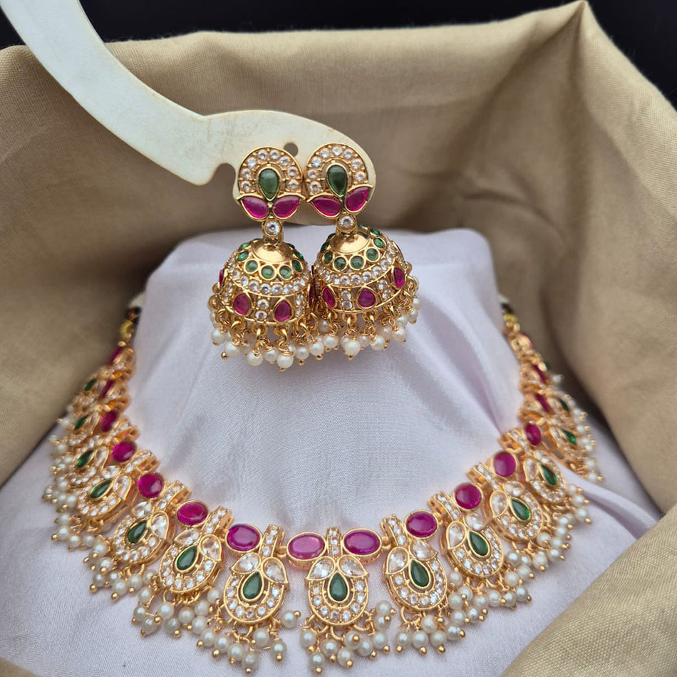 Pota Stone   Pearl Choker in 18K Gold Plated | Bridal Jewellery India