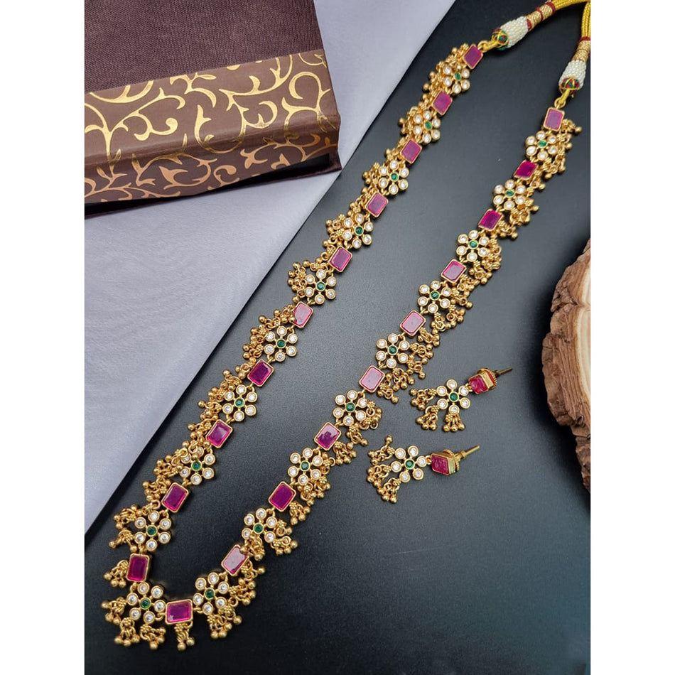 Ethnic Gold Plated Long Necklace with Pearls | Bridal Jewellery India