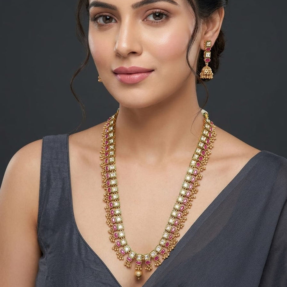 Rose Gold Plated Long Chain Necklace | Bridal Jewellery India