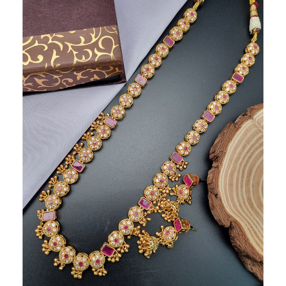 Ethnic Rose Gold Plated Long Necklace with Pearl | Bridal Jewellery India