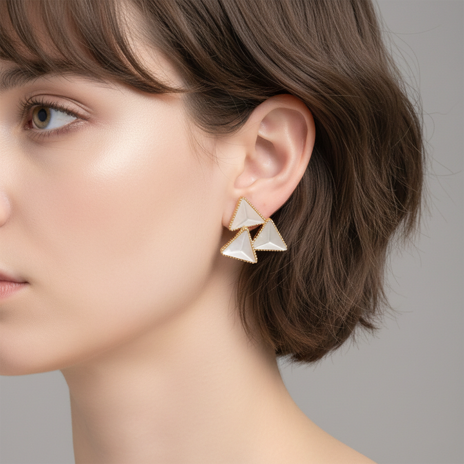Gold Platedplated White Stone Triangle Studs in Gold Plated for Occasion | Bridal Jewellery India