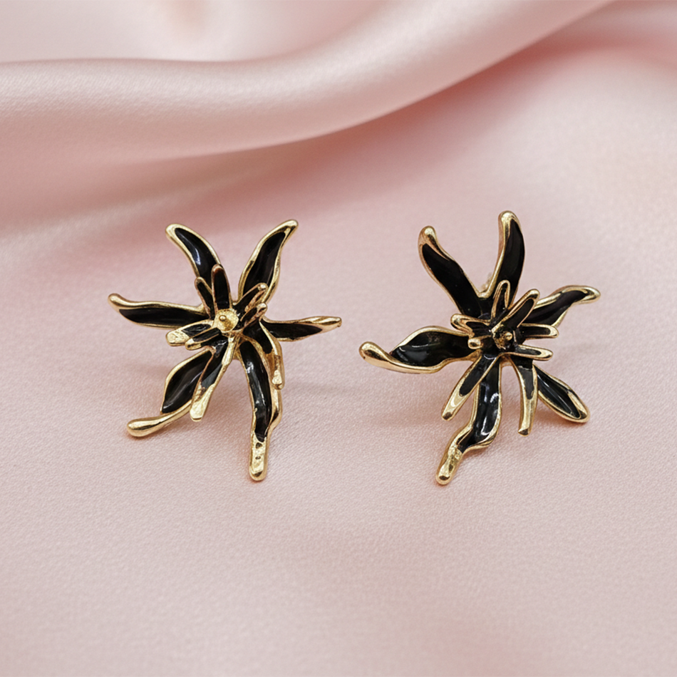 Gold Plated Studs in Black Gold Plated Floral Pattern for Bridal | Bridal Jewellery India