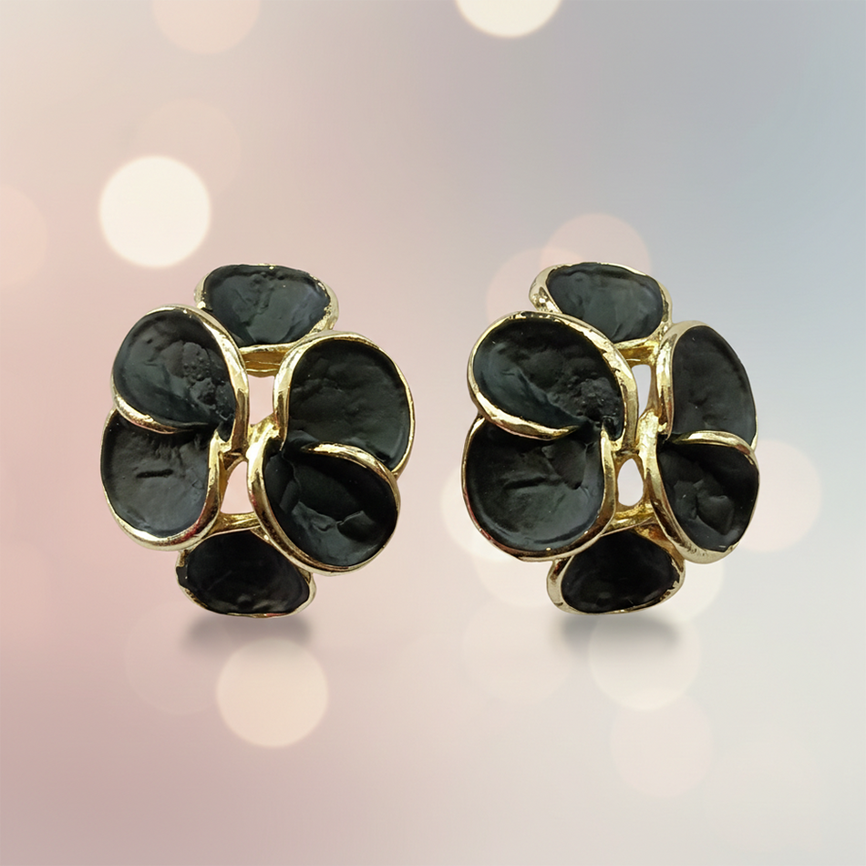 Gold Plated Studs in Black Enamel for Occasion Wear | Bridal Jewellery India