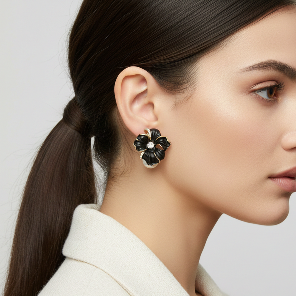 Gold Plated Studs in Black Enamel for Occasion Wear | Bridal Jewellery India