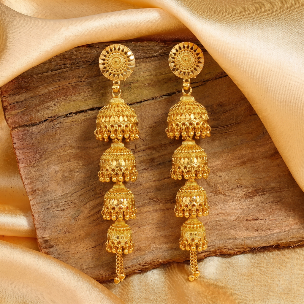 Floral Jhumkas in Gold Plated for Bridal Wear | Bridal Jewellery India