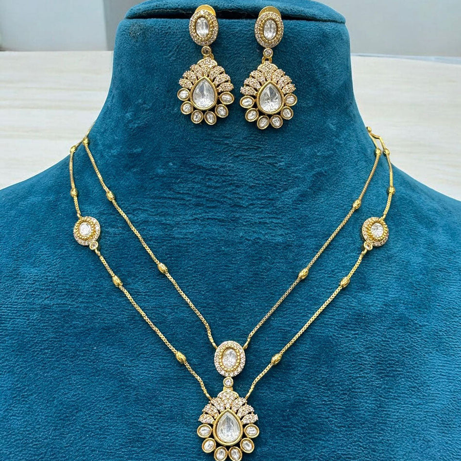 Elegant Rose Gold Plated Austrian Stone Necklace with Matching | Bridal Jewellery India