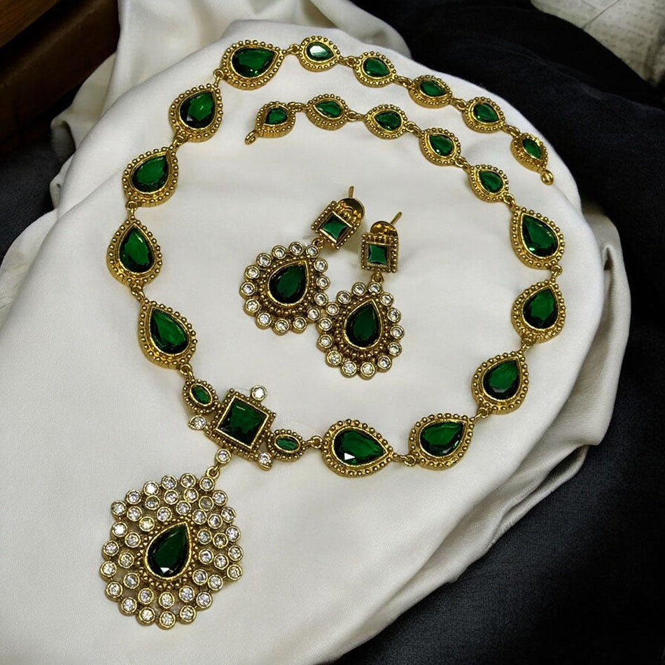Elegant Rose Gold Plated Crystal Stone Necklace Pair | Bridal Jewellery India