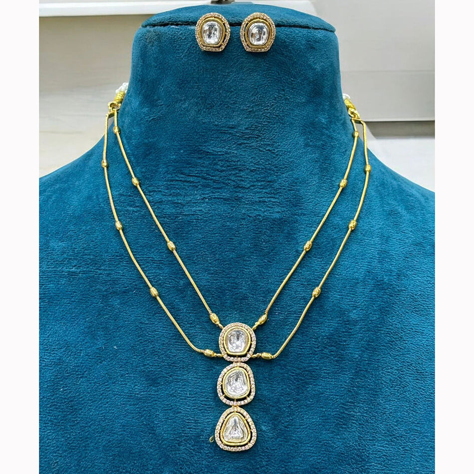 Kundan Necklace in Gold Plated with Stud Earrings | Bridal Jewellery India