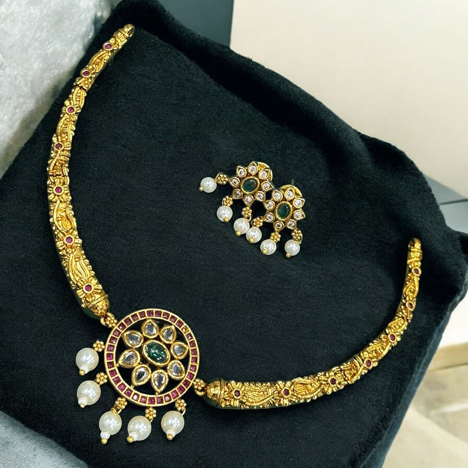 Kundan Necklace in Gold Plated with Pearls | Bridal Jewellery India