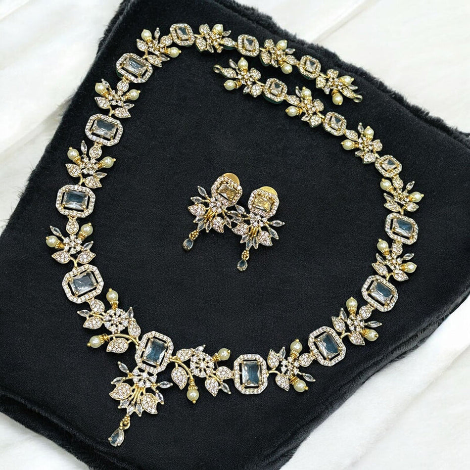 Austrian Stone Necklace in Gold Tone for Occasion Wear | Bridal Jewellery India