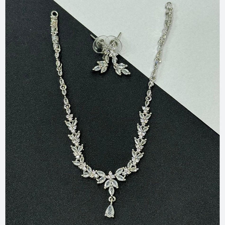 Crystal Stone Necklace in Oxidised Silver for Party Wear | Bridal Jewellery India
