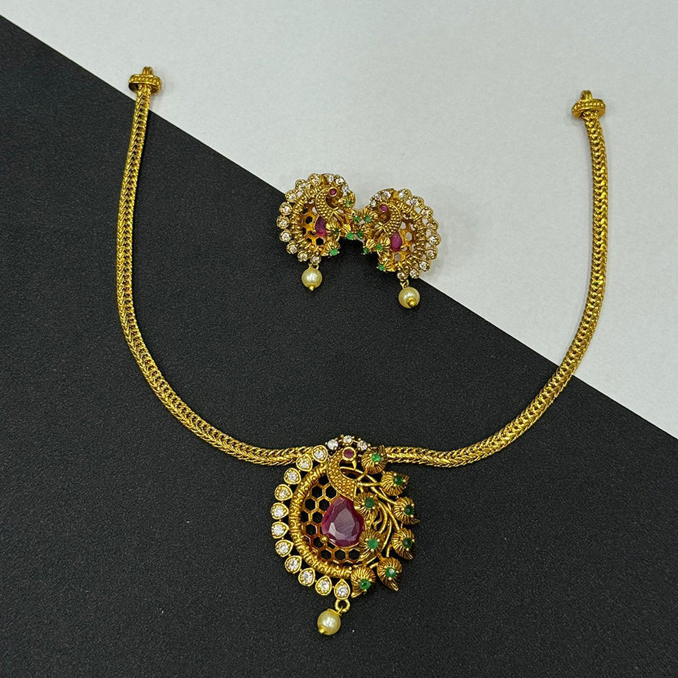 Gorgeous Pota Stone   Pearl Necklace in Rose Gold Plated | Bridal Jewellery India