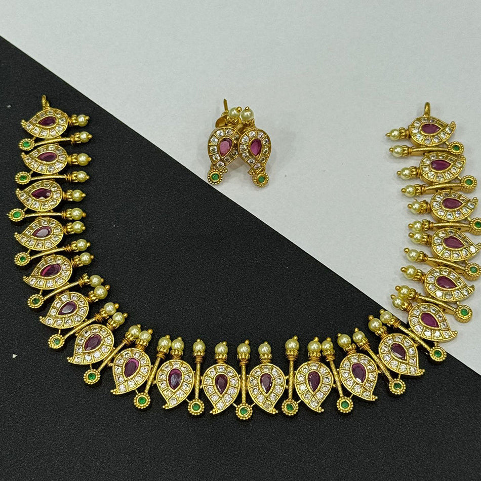 Austrian Stone Necklace in Gold Tone for Party | Bridal Jewellery India
