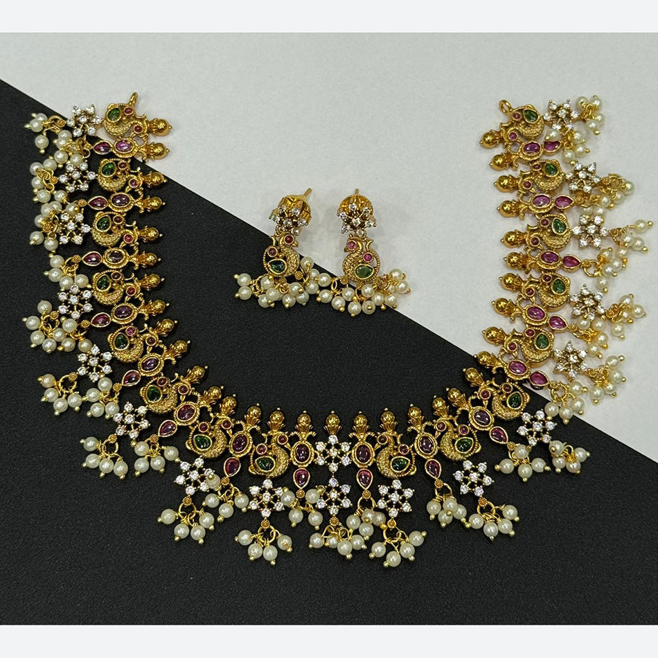 Pota Stone   Pearl Necklace in Gold Tone for Bridal Wear | Bridal Jewellery India