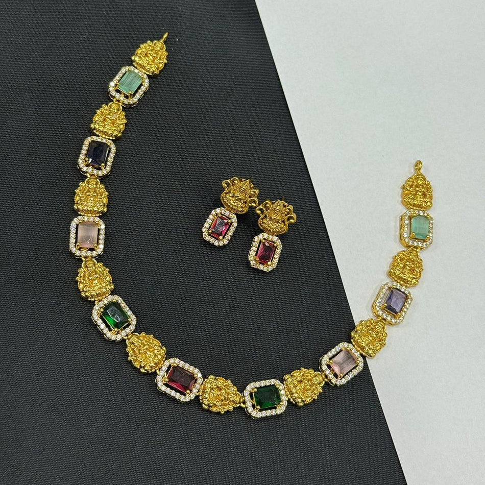 Elegant Rose Gold Plated Temple Necklace Set | Bridal Jewellery India