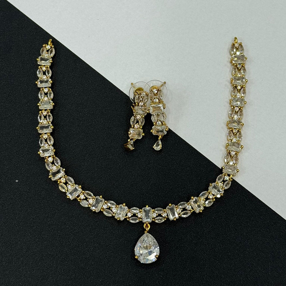 Crystal Necklace Set in White Gold Plated | Bridal Jewellery India