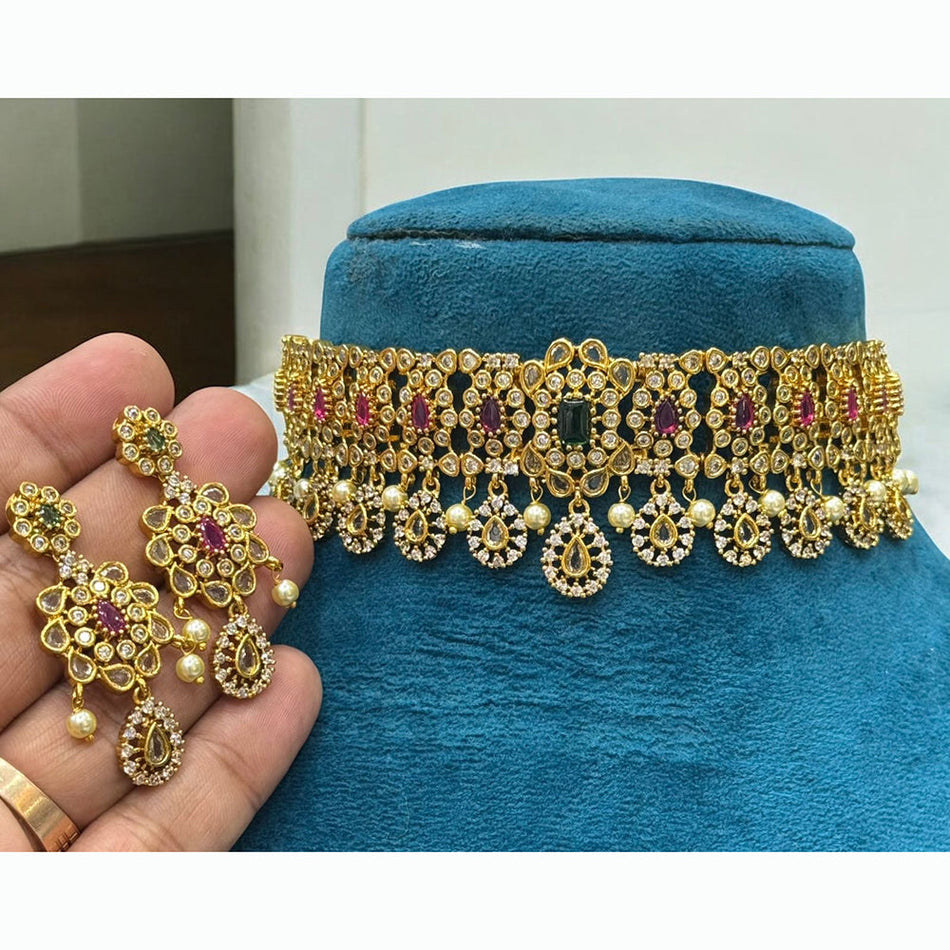 Pendant in 18K Gold Plated
Covering Stone Necklace Set | Bridal Jewellery India