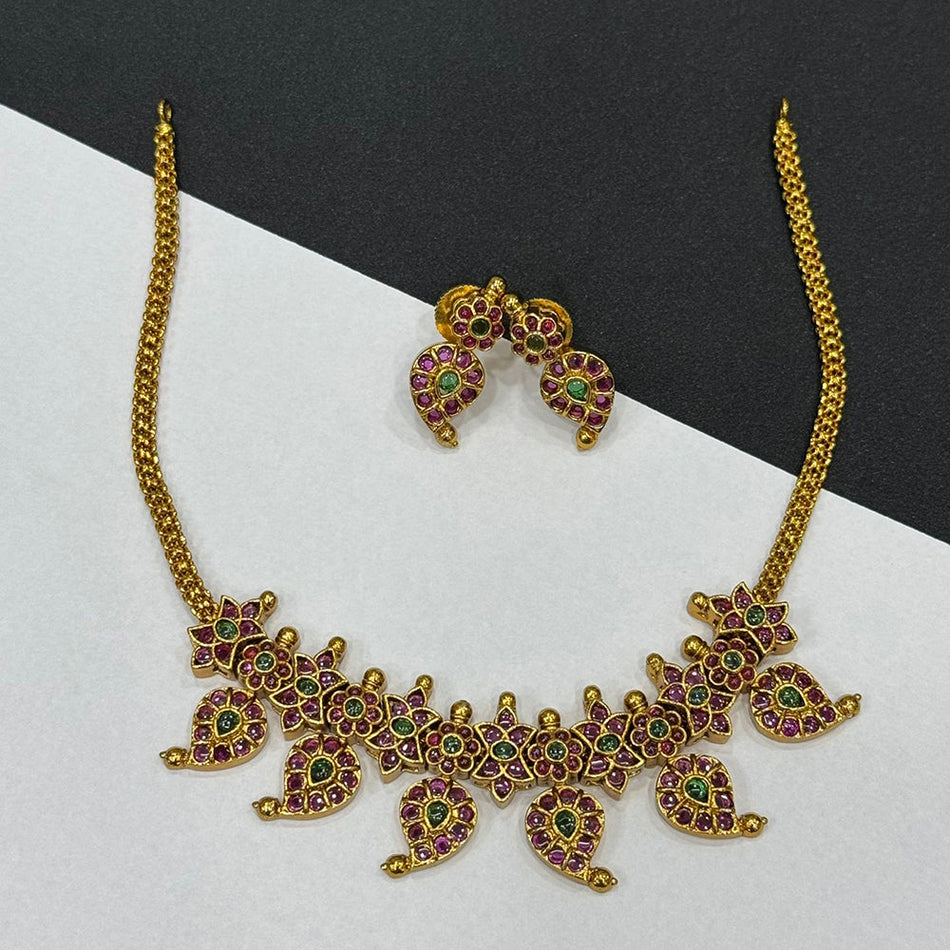 Garnet Pota Stone Necklace in Gold Tone | Bridal Jewellery India