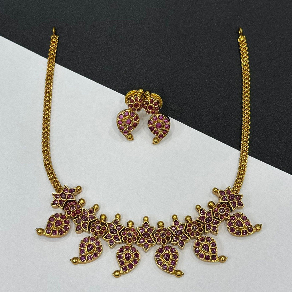Garnet Pota Stone Necklace in Gold Tone | Bridal Jewellery India