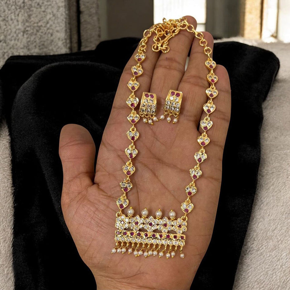Austrian Stone Necklace in Gold Tone for Bridal Wear | Bridal Jewellery India