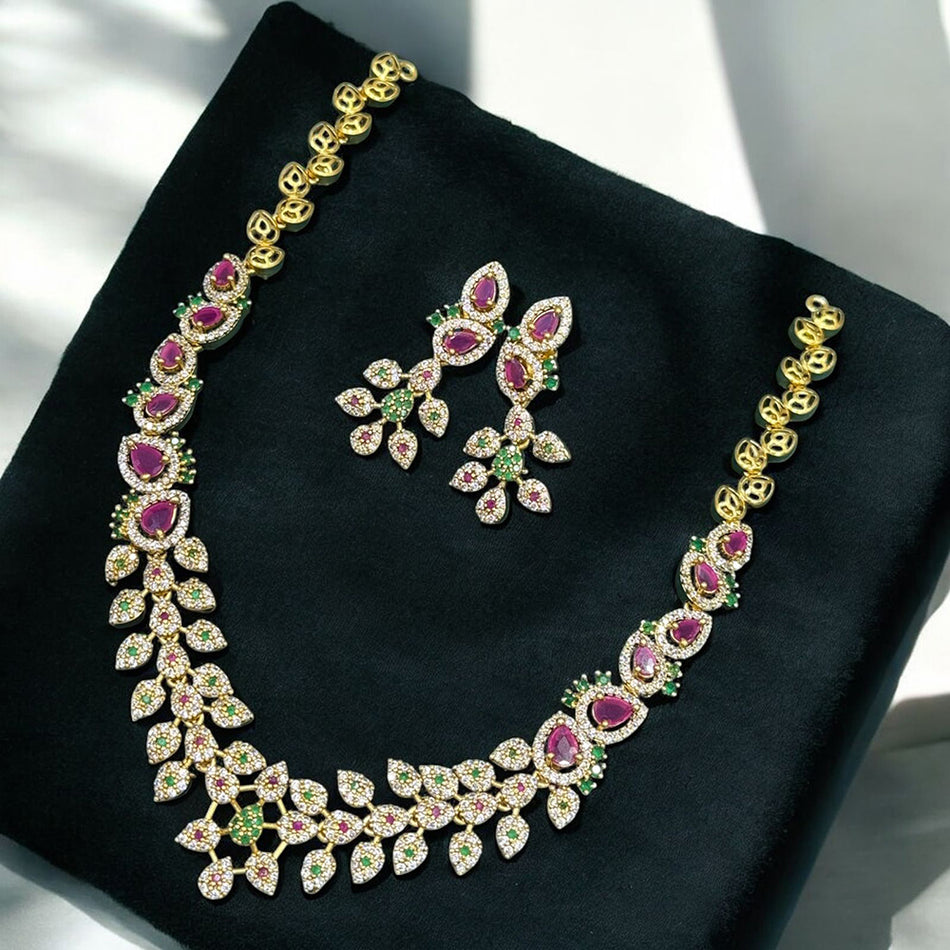 Premium Diamond   Stone Necklace Set in Gold Plated | Bridal Jewellery India