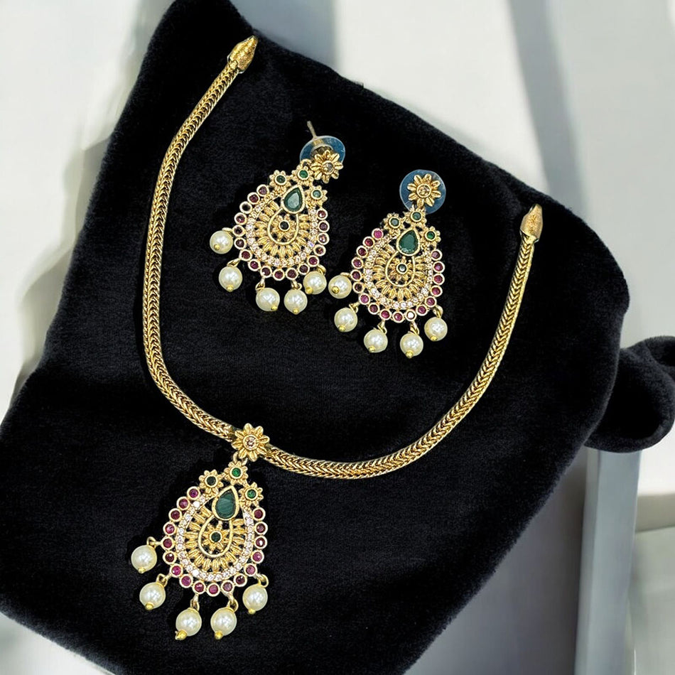 Pendant in Gold Tone with Austrian Stone Pearl | Bridal Jewellery India