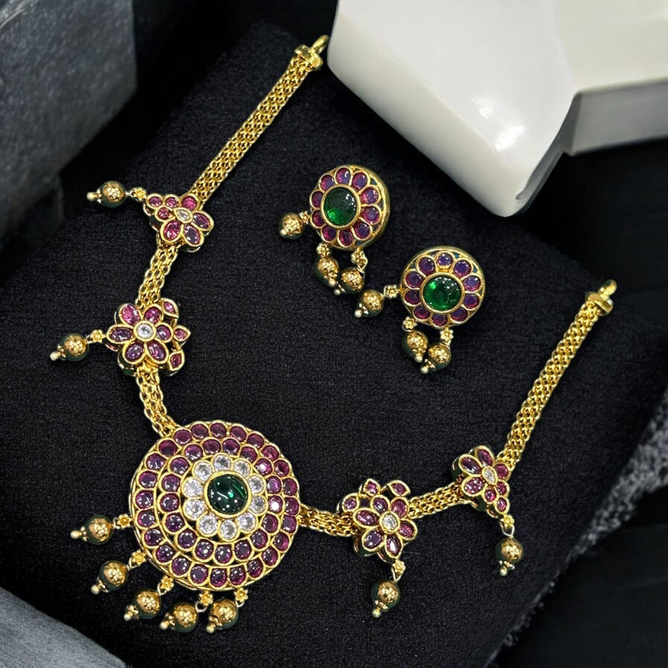 Pota Stone and Pearl Necklace in Rose Gold Plated | Bridal Jewellery India